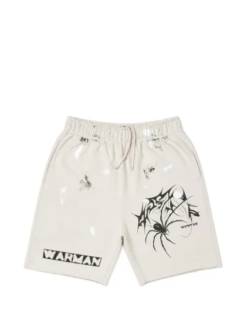 WARMAN graphic-print paint-splatter track shorts Neutrals WM5084