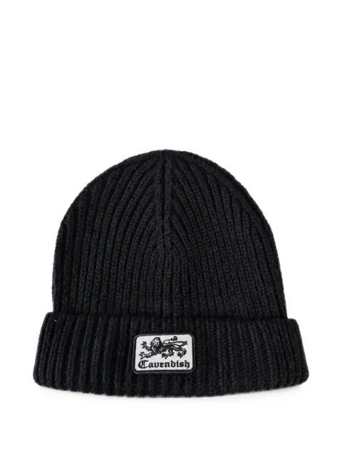 Cavendish logo-patch ribbed-knit beanie hat Black CAVHAT5027