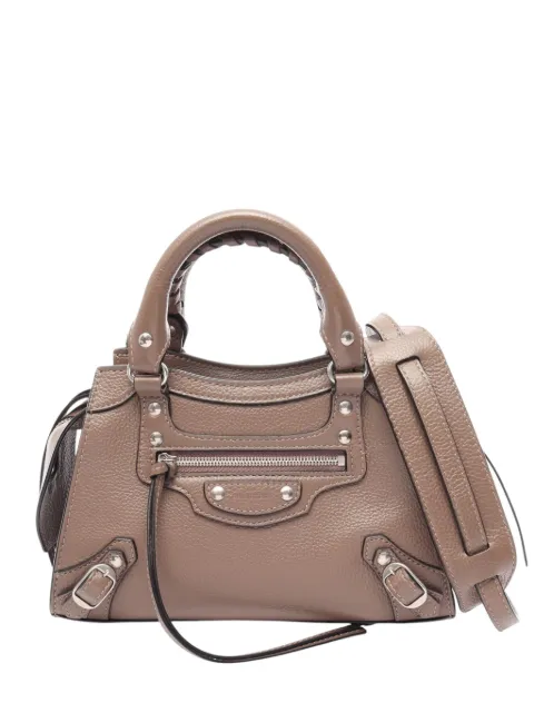 Balenciaga Pre-Owned 2015-2026 Mini Grained Calfskin Motocross Neo Classic City satchel Brown WNAY8AFL9W51VQBP