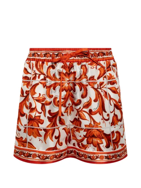 Dolce & Gabbana Silk shorts with ‘Majolica’ print White FTDB8TGDDRE