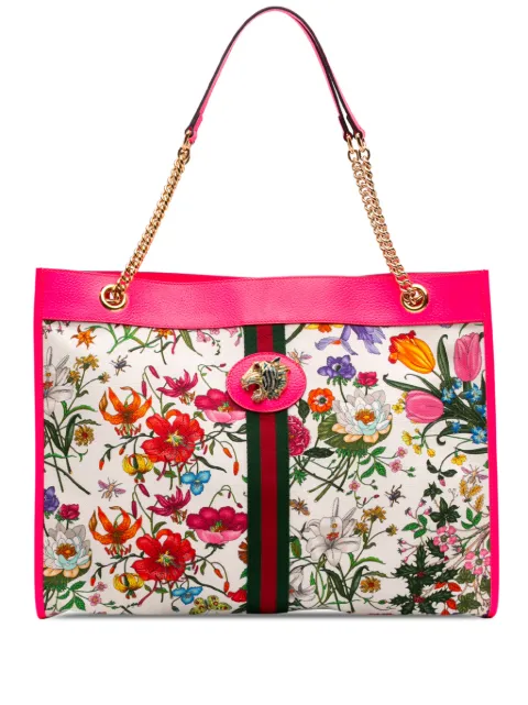 Gucci Pre-Owned 2016-2026 Large Canvas Web Flora Rajah tote bag White N1OGUHEAACUDYCWL