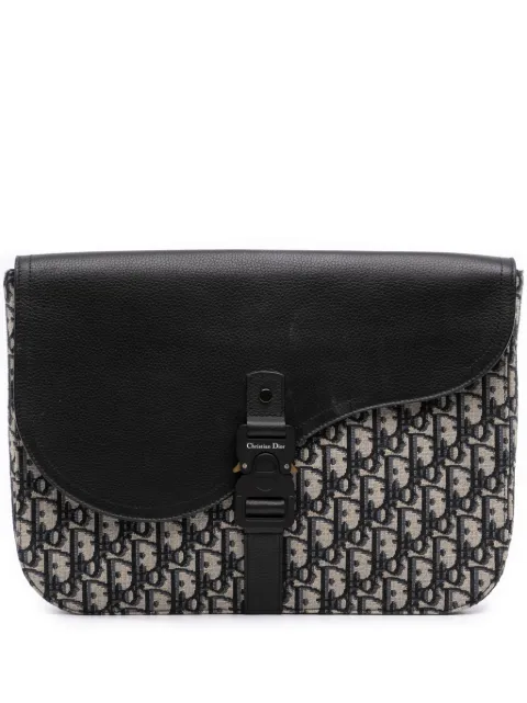 Christian Dior Pre-Owned 2022 Oblique Canvas and Leather Saddle A4 Pouch clutch bag Blue GWIP80MHRVCE0F59