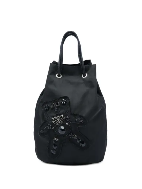 Prada Pre-Owned 2018 Beaded Tessuto Evening Bear Drawstring bucket bag Black 1B3CNV64SIGLRE05