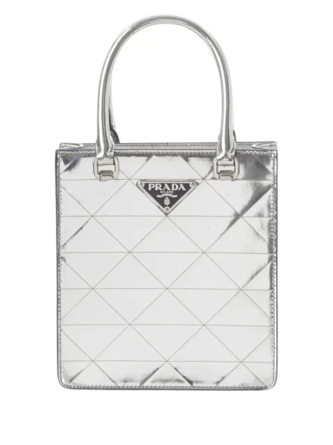 Prada Pre-Owned 2013-2026 Metallic Spazzolato Leather Triangle Tote satchel Silver VPRFQFUKMAJSMT16