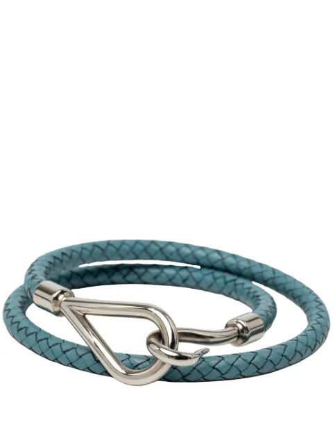 Hermès Pre-Owned 2000-2026 Palladium Plated and Woven Leather Jumbo Hook Double Tour Bracelet costume bracelet Blue 9KYW0MD39IHG3Q98