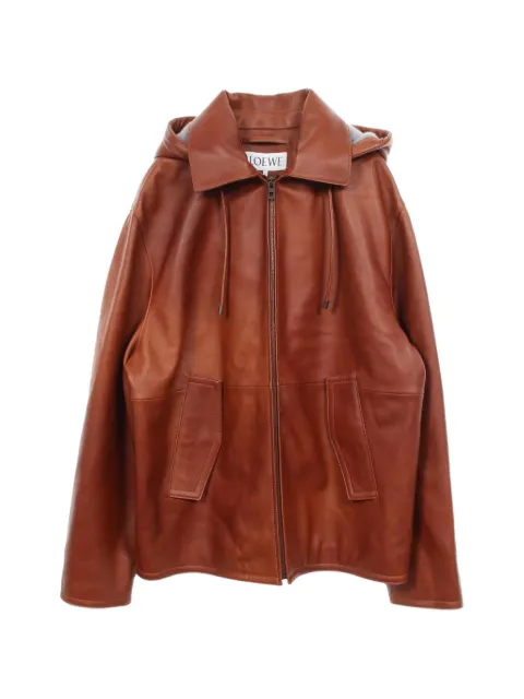 Loewe Pre-Owned 2010s leather hooded jacket Brown 1098560