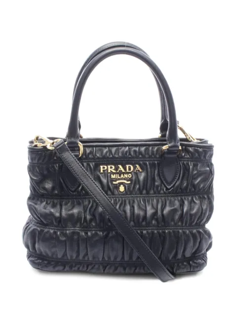 Prada Pre-Owned 2010s Gaufre ruched-leather tote bag Black 1103978
