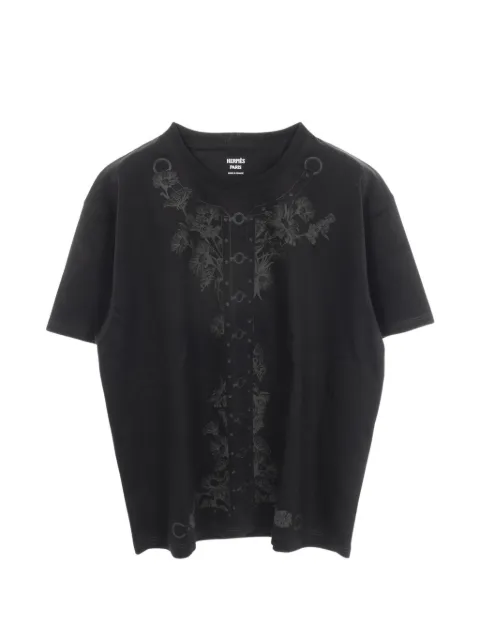 Hermès Pre-Owned 2020s Cartouche floral-print T-shirt Black 1101612