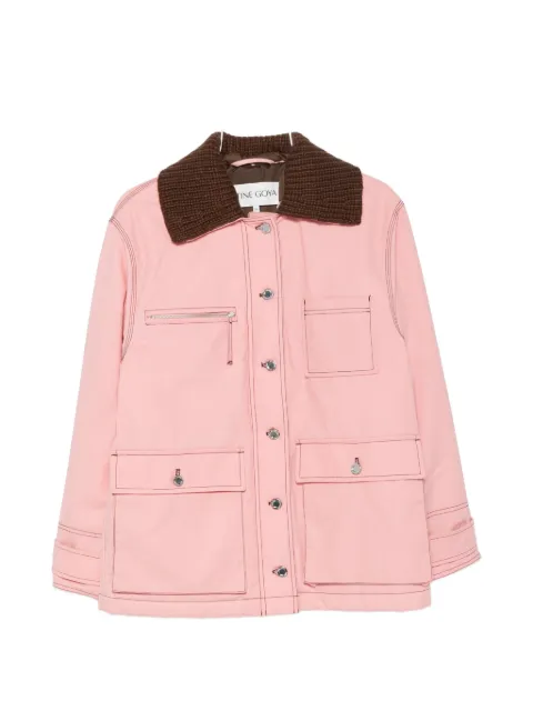 Stine Goya ribbed-knit collar contrast-stitch jacket Pink SGO0262559