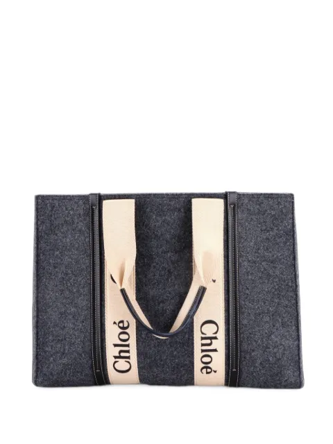 Chloé Pre-Owned Woody Recycled Felt with Leather and Canvas Large tote bag Grey 1D3AVBFDMIG0RPVD