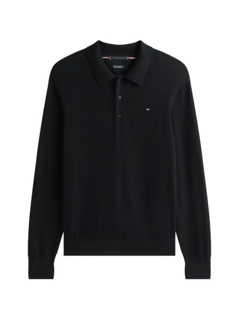 Tommy Hilfiger logo-embroidered long-sleeve polo shirt Black MW0MW36519
