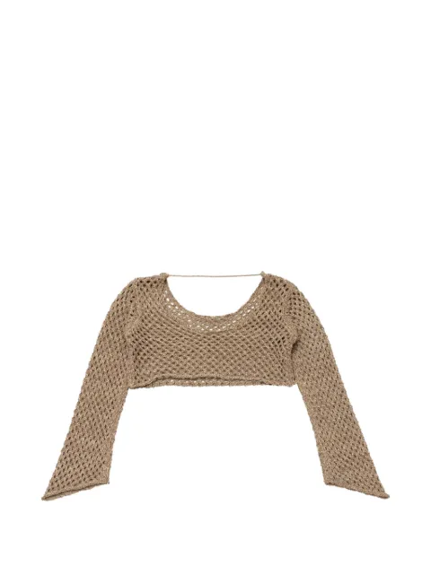 ELEGANCIA Elegance open-knit top and maxi skirt set (set of two) Brown 3X9000903602