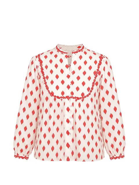 NIMO WITH LOVE Catnep embroidered ikat-print blouse White CATNEP