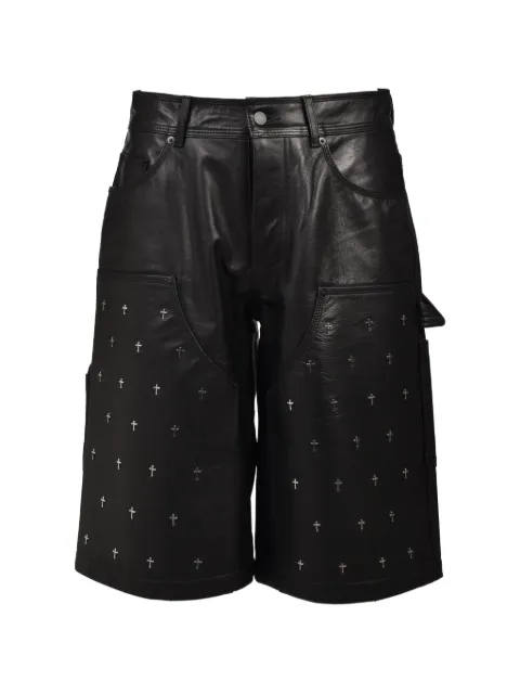 LAST NEST leather double-knee shorts Black LNSS2627