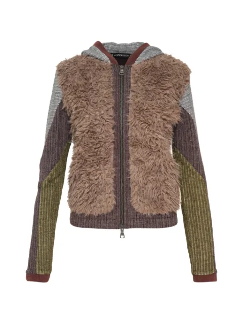 Andersson Bell colour-blocked faux-fur hoodie Brown ATB1646W00CHARCOALKHAKI