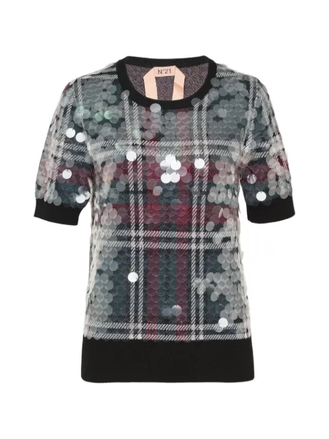 Nº21 sequin-embellished plaid sweater Black A04090060001