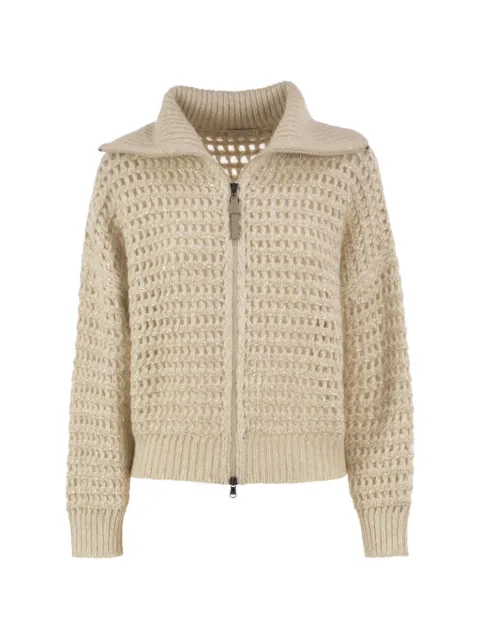 Brunello Cucinelli sequin-embellished openwork cardigan Neutrals MGO378806CGM42