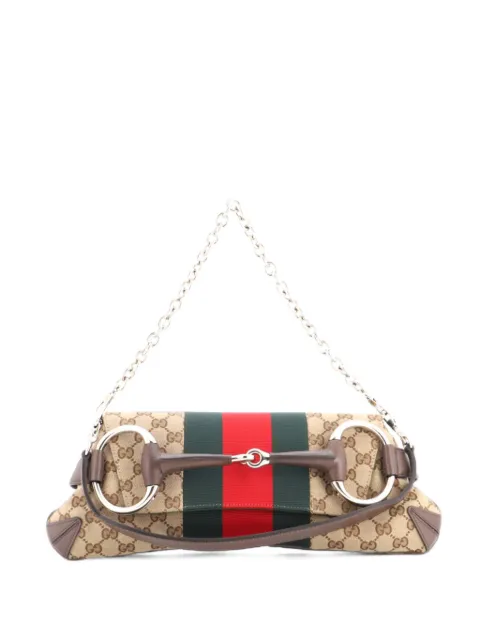 Gucci Pre-Owned Horsebit NM Web Chain Clutch GG Canvas Medium shoulder bag Brown 4BXJY1J2ULR37SDK