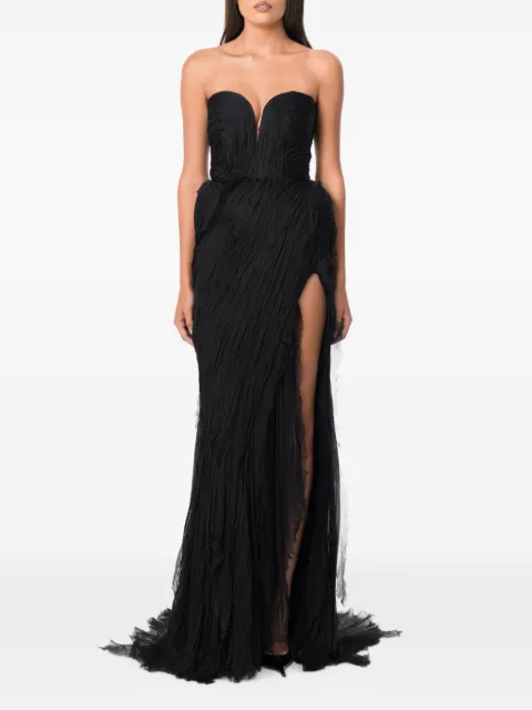 NORINA ST Zenya plissé-effect strapless maxi dress Black ZENYAGOWNDRESS