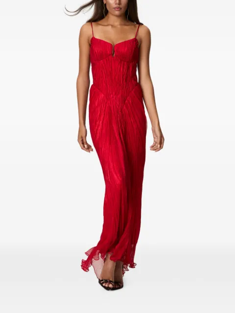 NORINA ST Cat lace-up crinkled-chiffon maxi dress Red CATCHIFFONDRESS