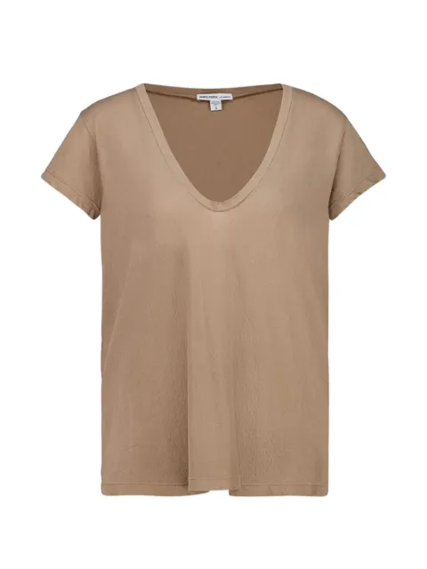 James Perse V-neck cotton T-shirt Brown WUC3182