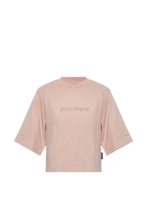 Palm Angels rhinestone-logo cropped T-shirt Pink PAWAA003JR002