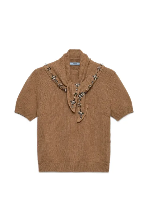 Prada short-sleeved cashmere sweater with scarf Brown P24D3GSOOO17E2