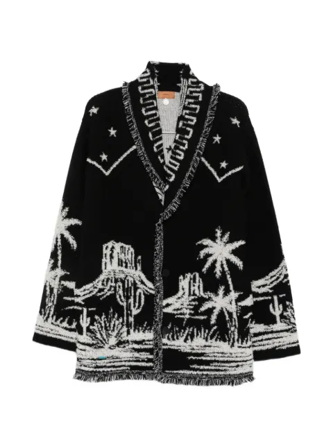 Alanui intarsia-knit fringed cardigan Black LMHB039E26KNI0061