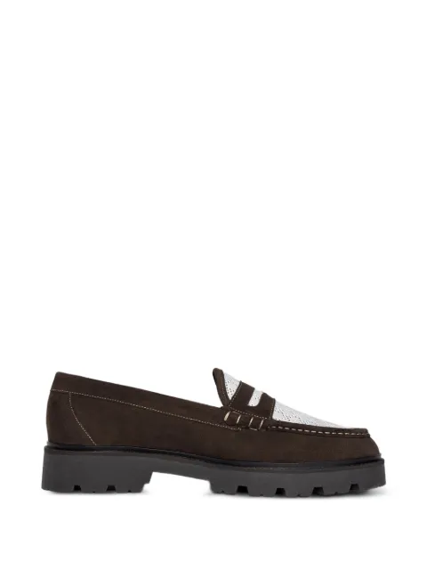 Manière De Voir Diego in brown/white suede & crochet penny loafers Brown MANF037