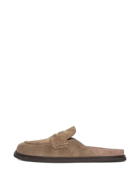 Manière De Voir Sidney in taupe suede loafer mules Neutrals MANF036