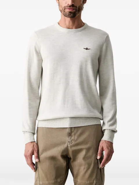 Aeronautica Militare logo-embroidered crew-neck fine-knit top Neutrals MA1641UL00415
