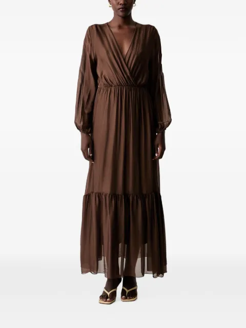 VICOLO wrap tiered maxi dress Brown TAB2373