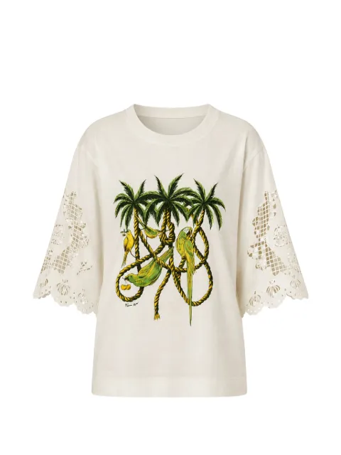 FARM Rio Ropes and Birds Richelieu embroidered T-shirt Neutrals 356432