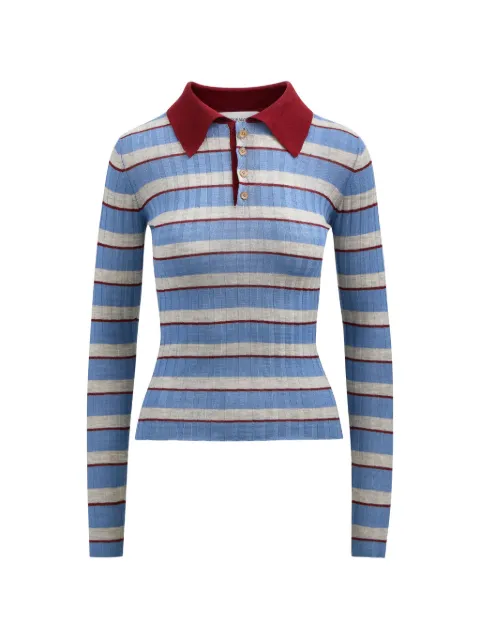 Brandon Maxwell Joni striped polo top Blue KN493PF26