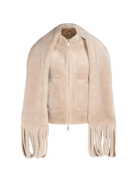 Urbancode fringed-scarf faux-fur coat Neutrals BJ20395CHALKANDSAND