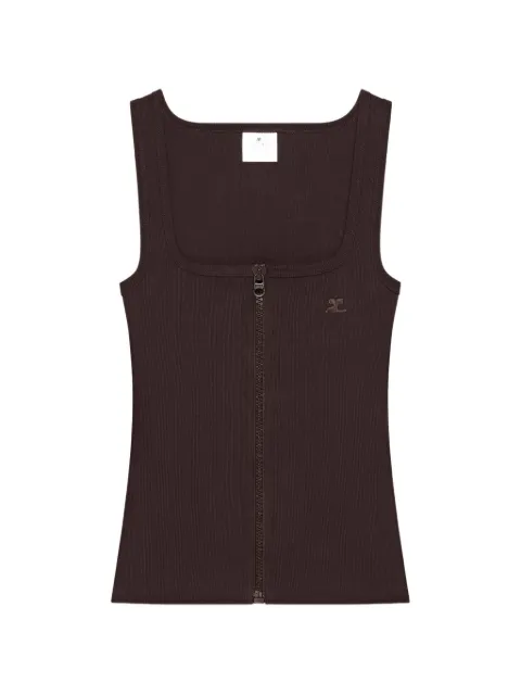 Courrèges 90's ribbed-knit zip-up tank top Brown 426JTS299JS0194