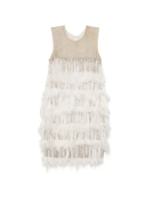 Naeem Khan feather-trim dress Neutrals FD83326