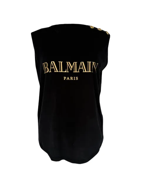 Balmain Pre-Owned logo-print sleeveless top Black RFCPUGBCL785045W