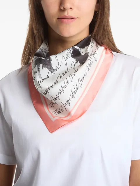 Karl Lagerfeld Jeans floral-print logo-script scarf White B3W330562OO