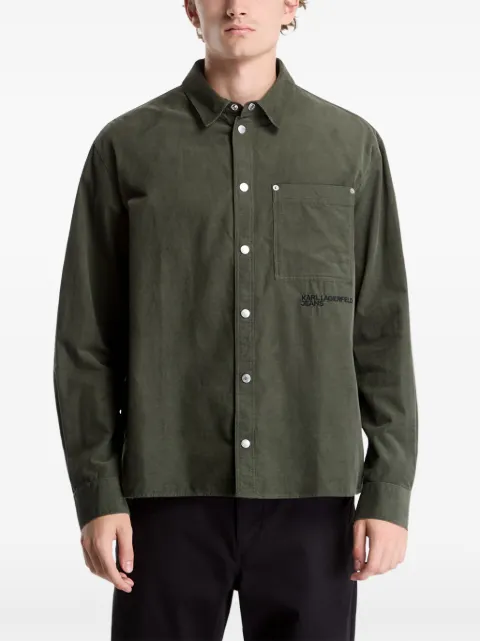 Karl Lagerfeld Jeans logo-embroidered corduroy shirt Green B3M160022PJ