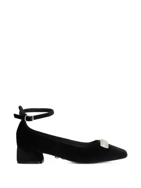 TWENTY FOURHAITCH crystal-embellished ankle-strap flat pumps Black FEYRA