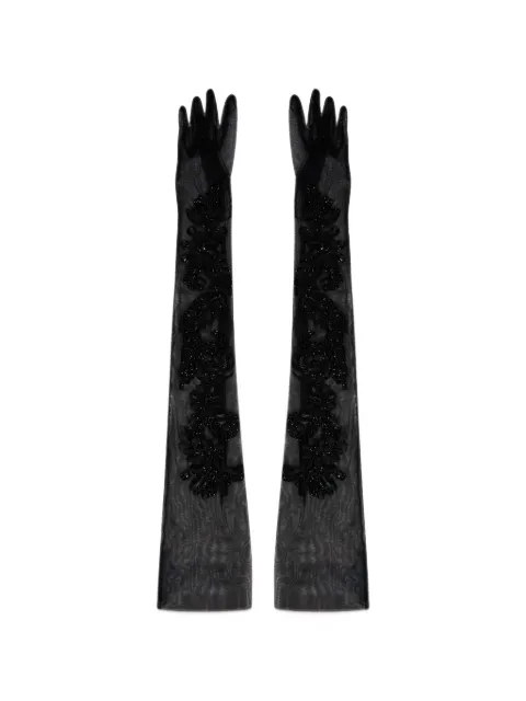 Alberta Ferretti bead-embellished semi-sheer gloves Black A35055163
