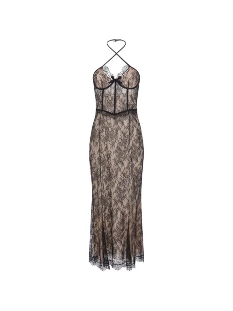 Alessandra Rich maxi Chantilly lace-overlay halterneck dress Black FABX4444P43390900