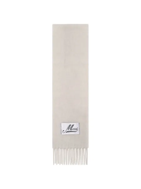 Marni logo-patch fringed scarf Neutrals SCMC0143Y1UTW918