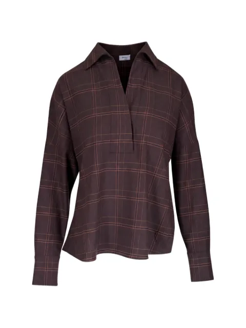 Akris Punto check-pattern V-neck blouse Brown 172002071301049