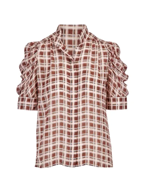 FRAME The Gillian check-pattern ruched-sleeve blouse Brown WE26WBL041SLPM
