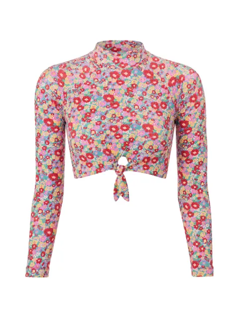 Rip Curl floral-print tie-detail rash guard Pink 0MQWSW