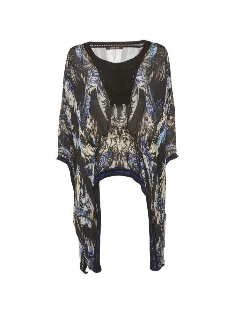 Roberto Cavalli Vintage feather-print kaftan blouse Black 1387022