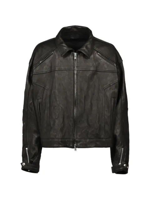 FILTH zip-up panelled leather biker jacket Black FL262LE01BLK