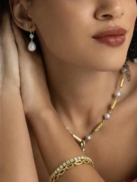 Sylva & Cie diamond and pearl drop earrings Gold E285413531